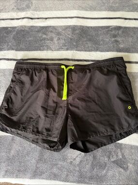 H&M Black Swin Shorts with Neon Green Drawstring